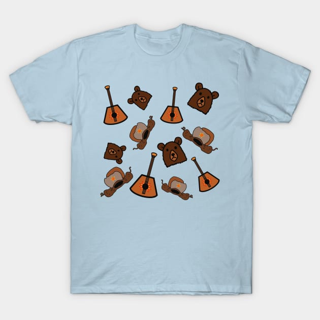 Balalaika, Bear and Ushanka hat USSR patterns T-Shirt by Starlight Tales